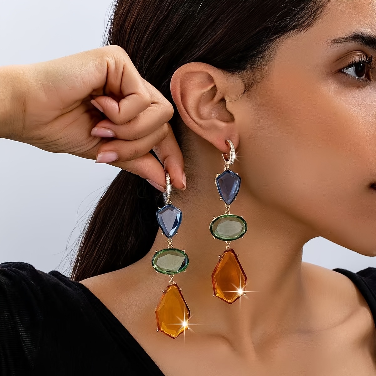 TEMU 1 Pair Western Style Individual Light Luxury Retro Long Design Versatile Unique Women's Earrings, Casual Daily Wear