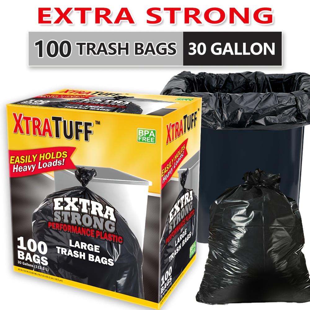 TEMU Box Of 30 Gallon Black Disposable For Large Trash Bags For Large Kitchen Trash Can, 100 Count 113.5l Multipurpose Cleaning Supplies For