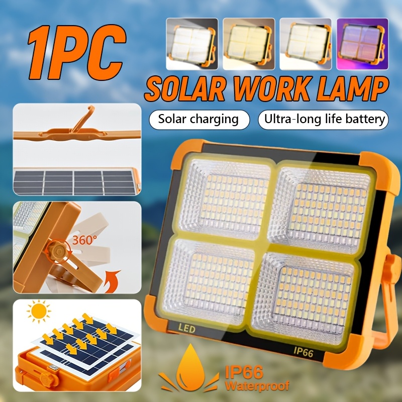 TEMU 1pc Portable Led Working Solar Handheld Light, Ip66 Waterproof, 3000mah, 5 , High Brightness Wireless Floodlight, Usb Charging, With Magnetic