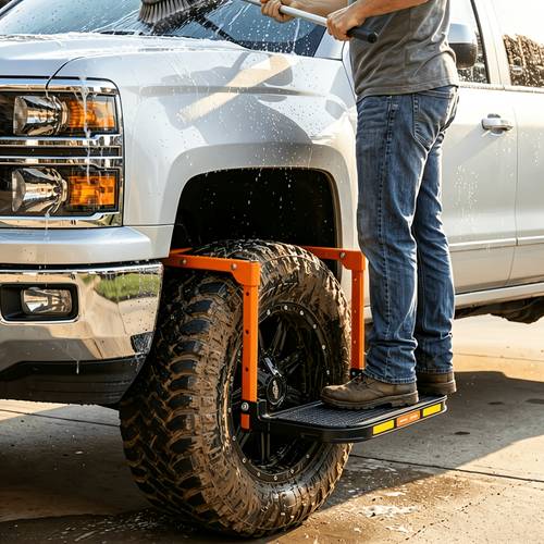 item picture heavy duty foldable tire step with anti slip texture adjustable height 300 650 lbs load capacity fits tires up to 13 5 15 wide portable roof rack climbing step universal car accessories for truck suv trailer quick release availabl