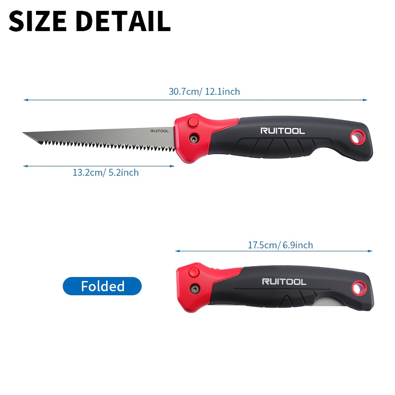 6 inch folding jab saw, 3-  tooth 8 tpi drywall cutter, safety lock non-slip grip, portable keyhole saw for drywall, wood board,   precise cutting, hand tool for decoration, diy projects, drywall cutting, compact saw, ergonomic grip, durable construction, sturdy material, hand saw, manual saw, construction workers, handyman tool Product details 1