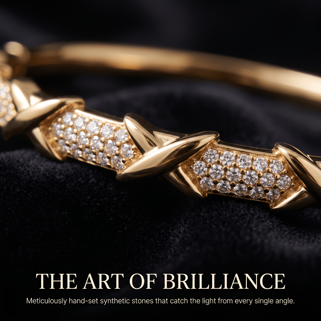 3D X-Cross Inlaid Synthetic Zirconia Golden Bracelet