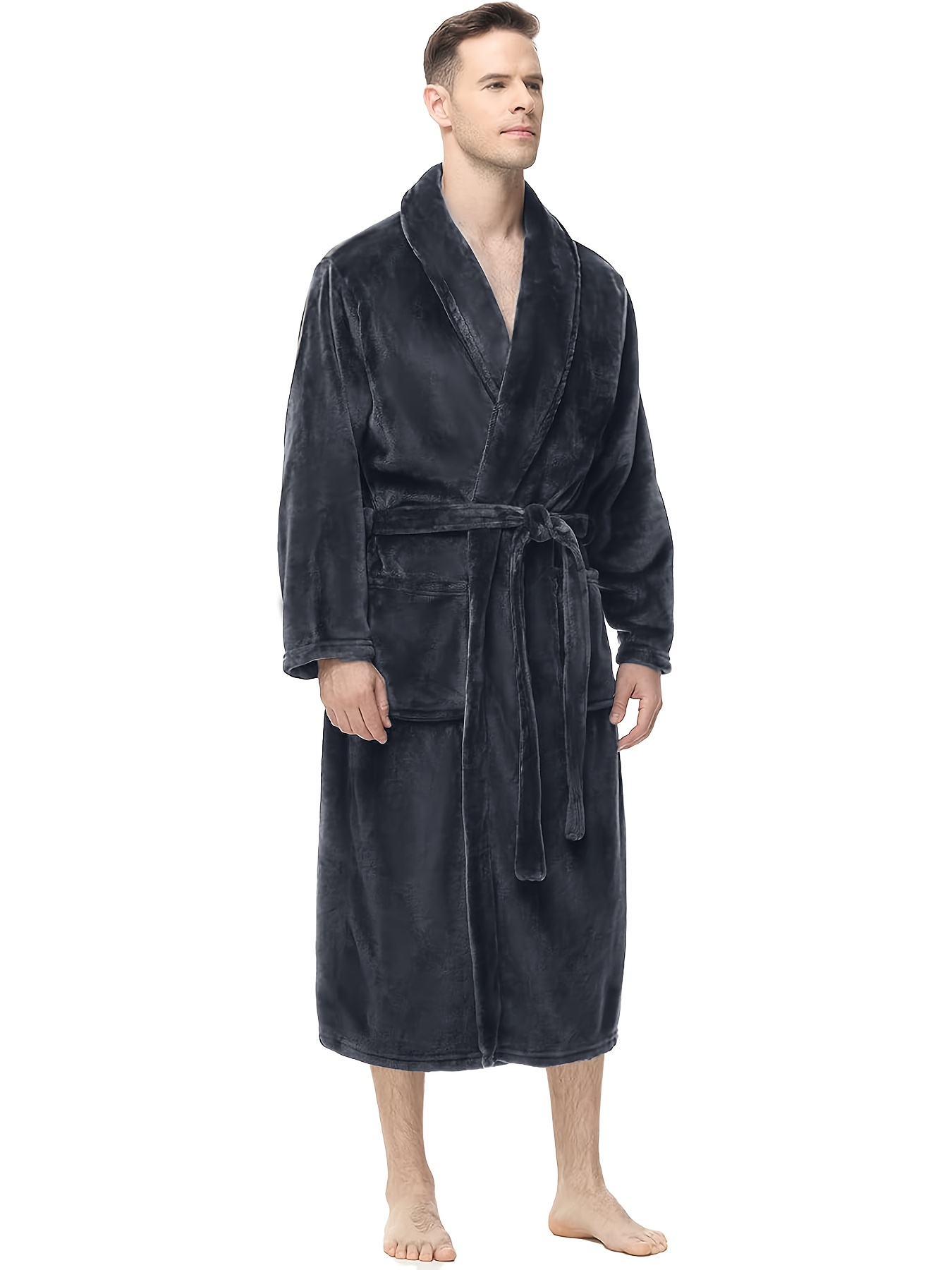 Luxury Microfiber Fleece Bathrobe - Shawl Collar with Belt, Loose Fit Unisex Spa Robe, Solid Color All-Season Comfort, Hand Wash Only, Comfortable Clothing | Pebbled Texture | Open Front Design