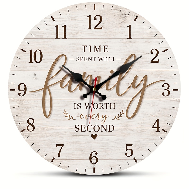 TEMU 1pc Round Clock, Light Wood Grain English Decorative Letter Clock, Wall Clock, Silent Quartz, Suitable For Living Room Bedroom Kitchen Office