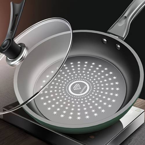 heavy duty cast thick nonstick surface compatible with gas oven safe rounded for flipping dishwasher safe ideal for steak eggs pancakes deep fry searing heat distribution non cleaning sleek durable construction frying pan kitchen essentials