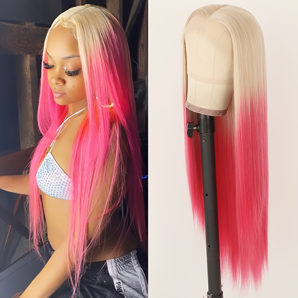13x4 ombre pink blonde lace front wig long straight Temu Kuwait