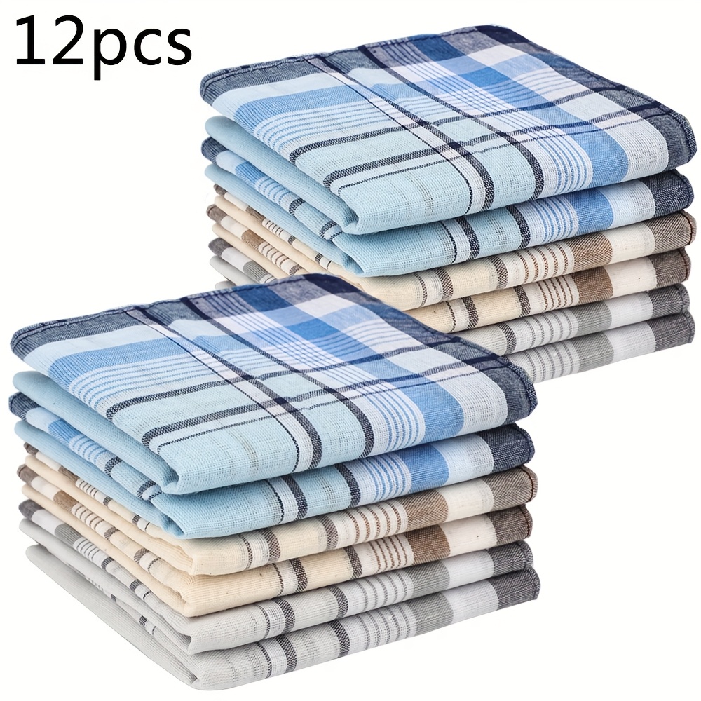 Image of 12 Pack Cotton Men's Handkerchiefs, Cotton Handkerchief For Men Women Men' Square Hankies For Weddings Party