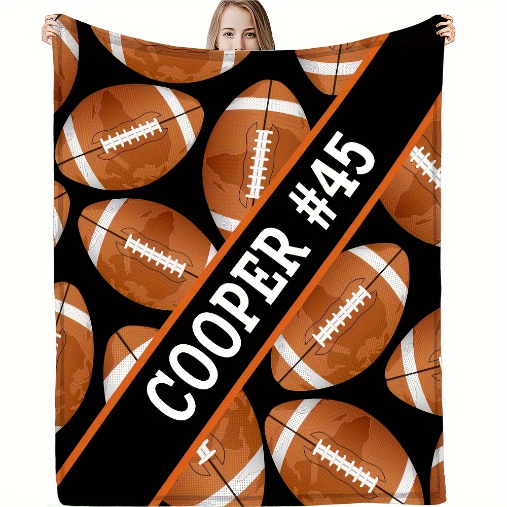 

Customizable Football-themed Flannel Blanket With Name - Couch, Bed, Travel & Office - Soft, Warm & Throw