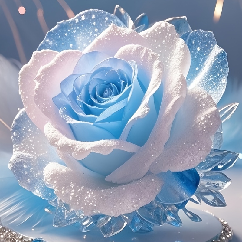 TEMU 3d Diamond Painting Kit - Blue Rose With Snowflake Design, Office, Hotel, Cafe, And Home Wall Decor, Ideal Gift For Friends And, Office Decoration Winter Theme Decor Detailed, Flower
