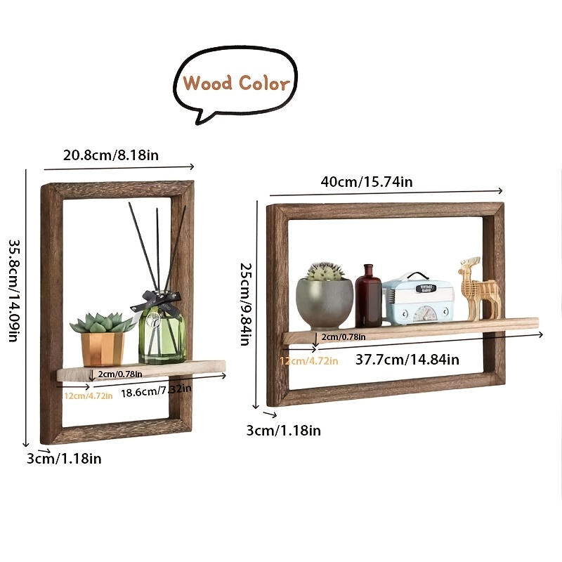 2pcs/set Vintage Wooden Wall-mounted Rack | Square Display Shelf Set In Black And , Floating Wall Shelf, Wall Hanging Mounting, Perfect For Living Room And Office Decor