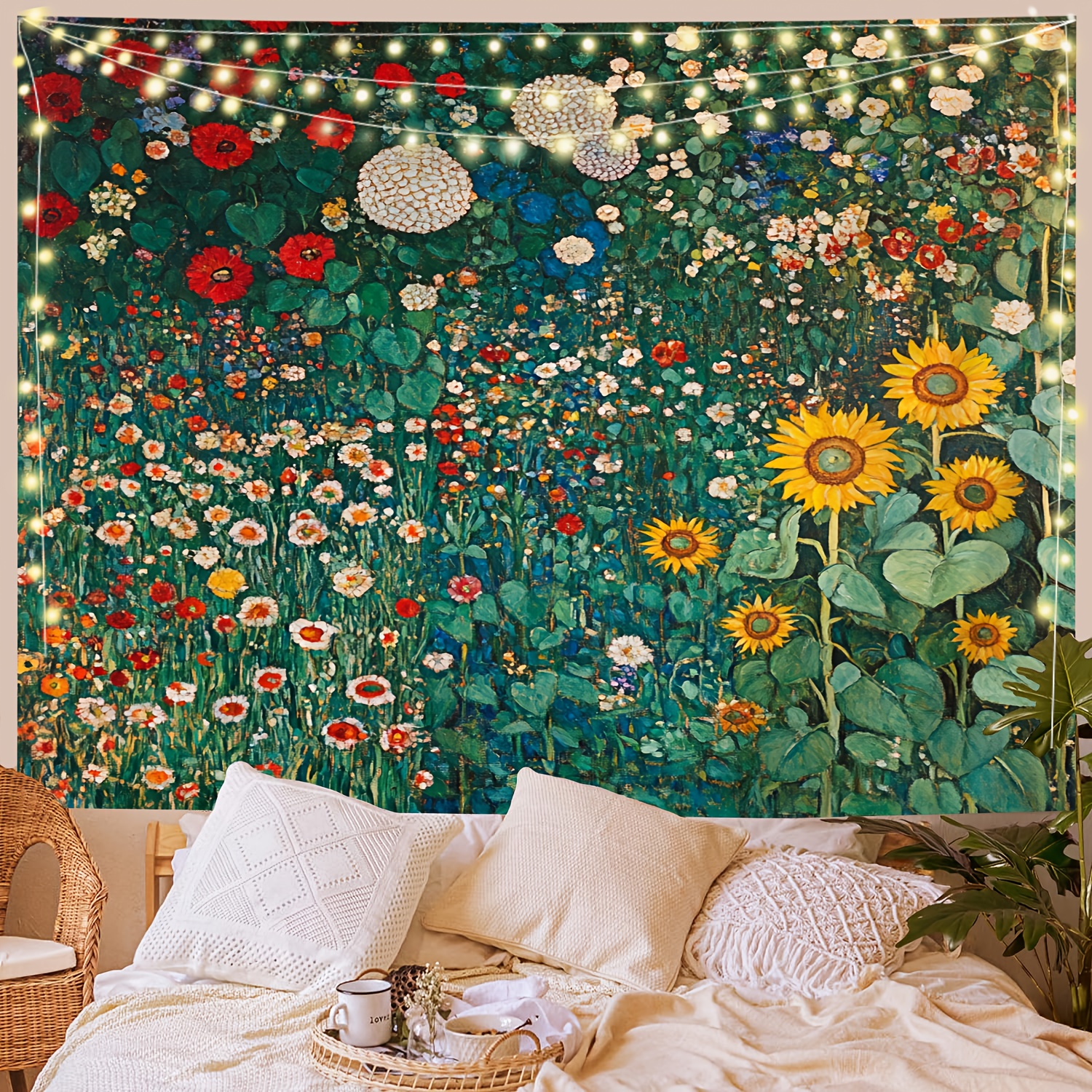Frühlingsgarten Wandteppich Vintage Ästhetik Abstraktes Kunstwerk_voghion.com
