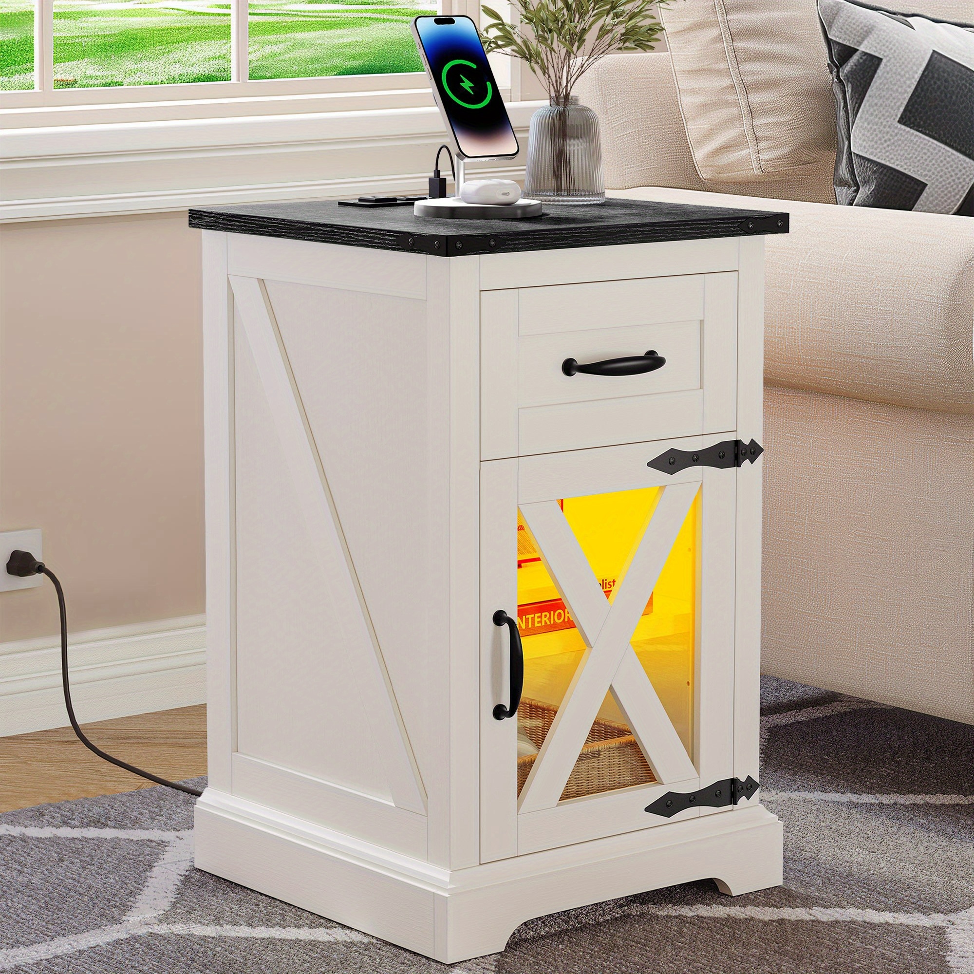 

Phabules Charging Nightstand Led & - Wooden End Table For , - For , Christmas, Halloween