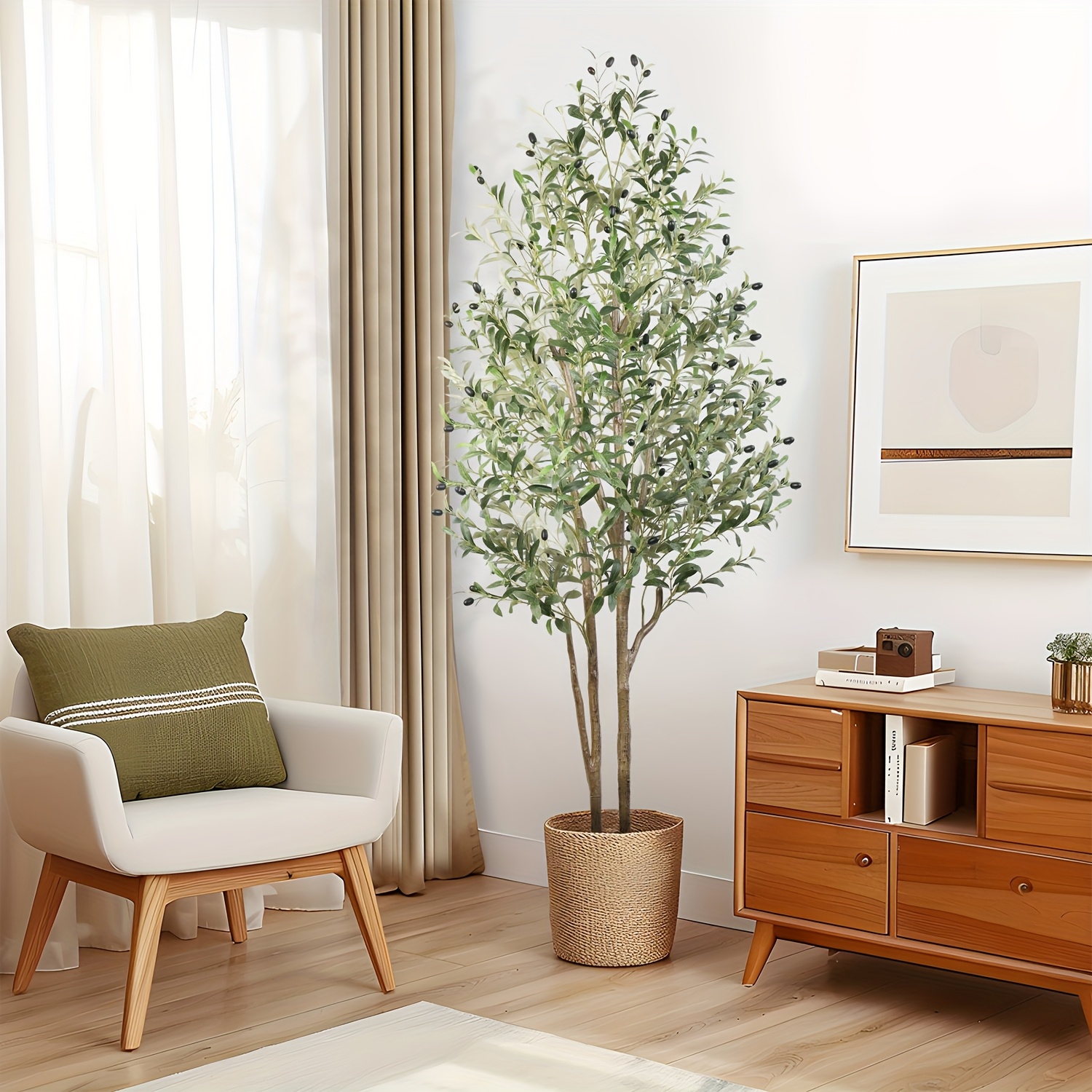 120/150/180/210cm Artificial Olive Trees - Faux Silk Plants With Natural Wood Trunks And Lifelike Fruits, Ideal For Homes, Offices And Living Rooms