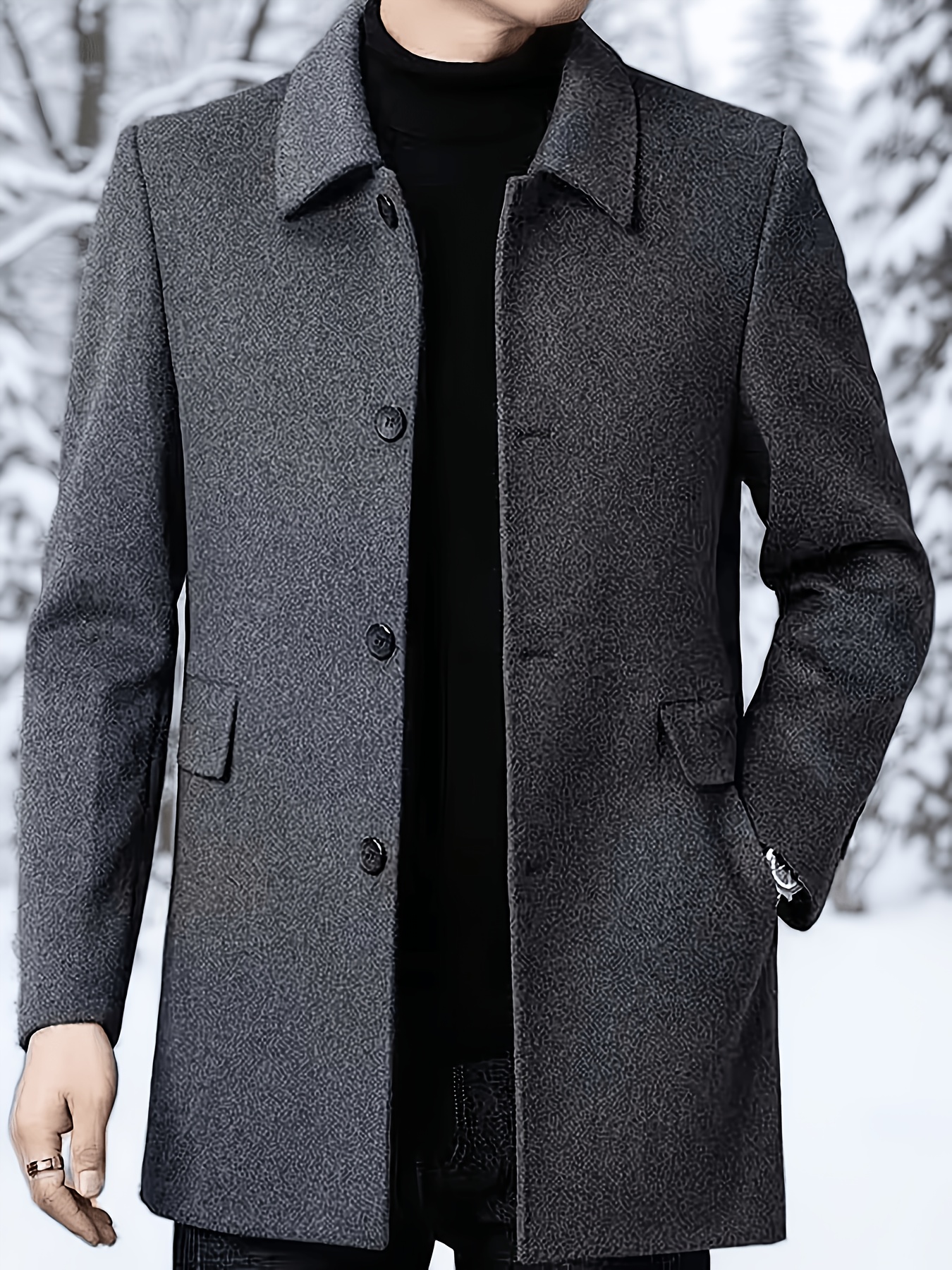 item picture plus size mens jacket   new mens casual classic versatile solid color side double pocket easy design   dad wrinkle resistant and non ironing single breasted light luxury trench coat