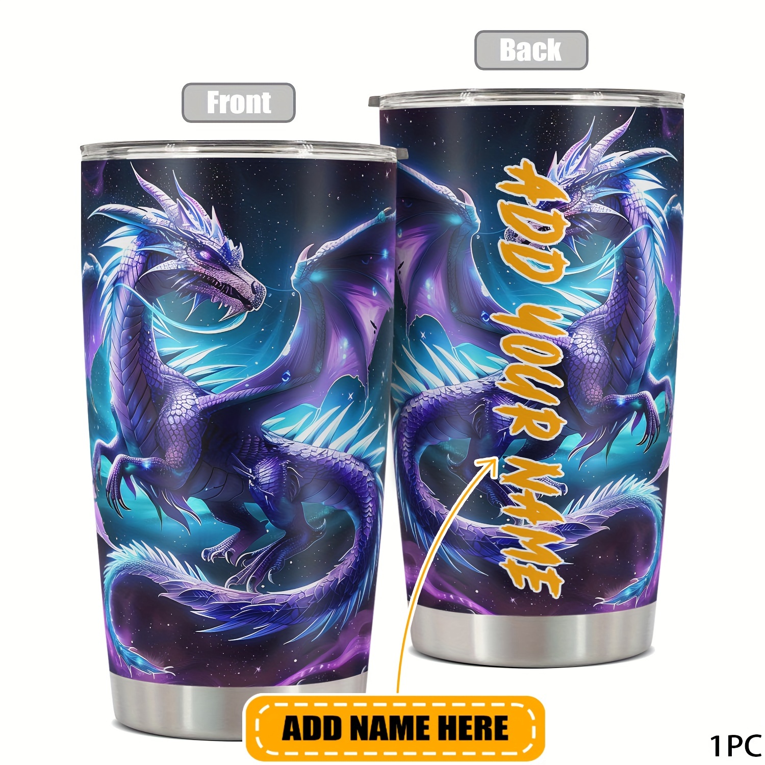 

Custom 20oz Tumbler With Your Name - Dragon Design, Perfect For Travel & Gifts, Bpa-free Metal, Reusable, Ideal For Birthdays,