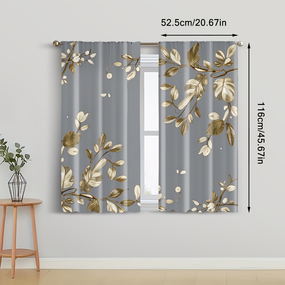 TEMU Rideaux de fenêtre de fête 2 pièces à impression 2D à plat, motif feuille, tissu polyester polyvalent, électricité, décoration de fête de