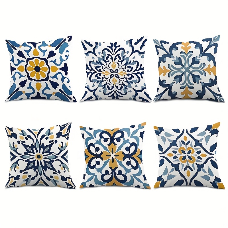 TEMU 6pcs Bohemian Style Pillowcase Set, And Yellow Geometric Pattern Sofa Cushion Covers, Back Cushion Covers, Home Decorative Pillowcases, Zipper