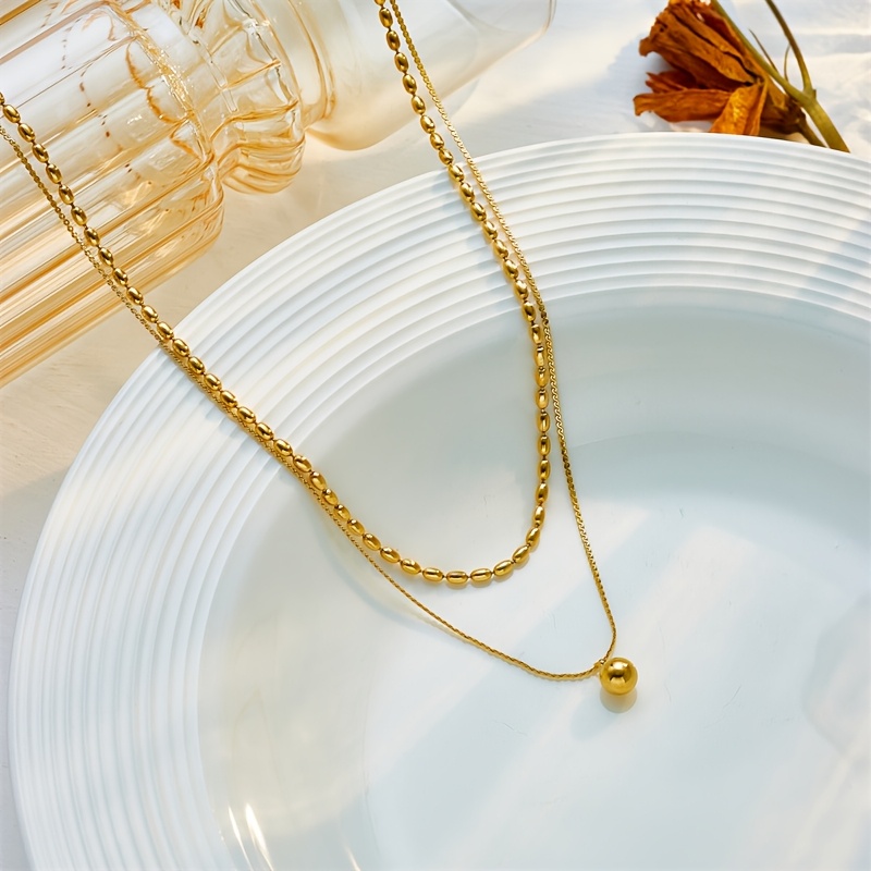 Layered Small Golden Ball Necklace with Bead Chain
