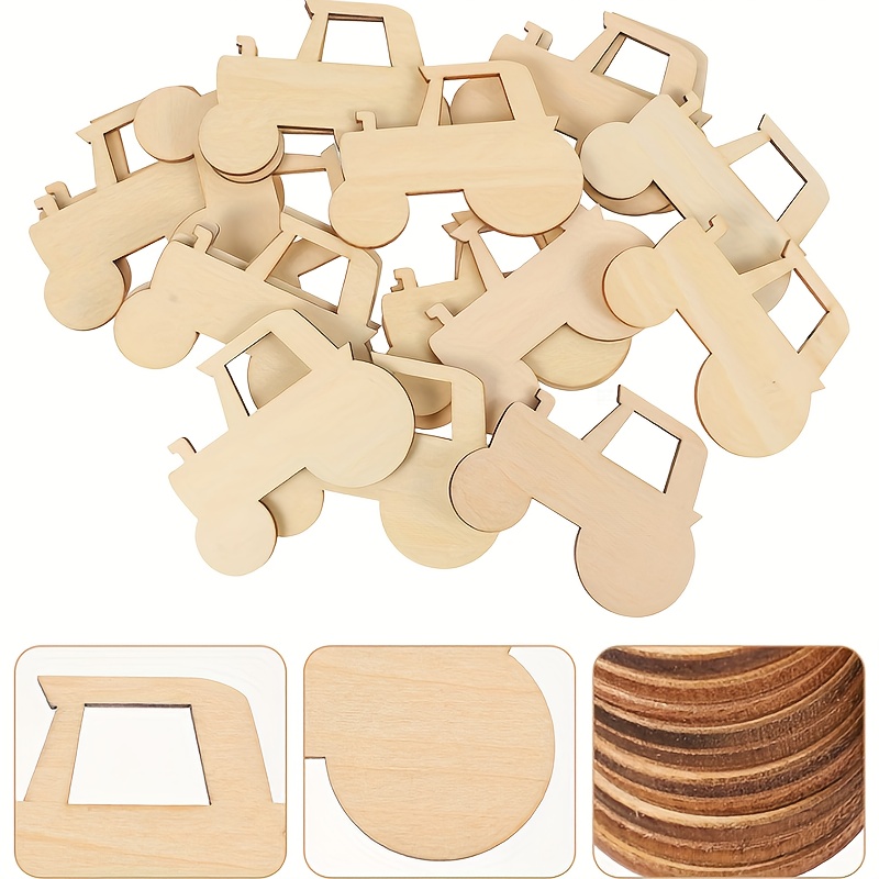 

10-piece Wooden Tractor Cutouts For Diy Crafts - Perfect For Painting, Graffiti & Decorating