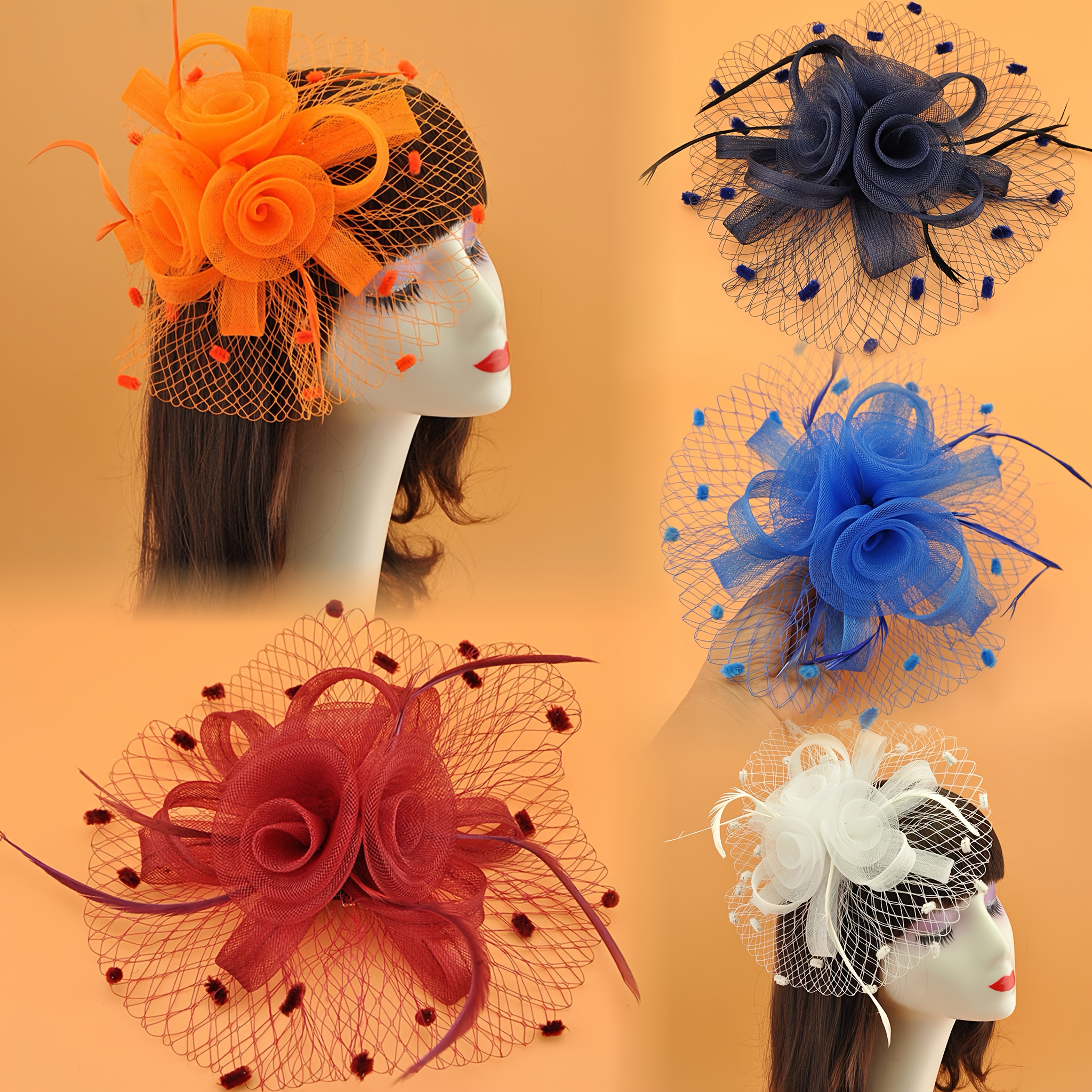 1pc women mesh flower veil fascinator hat clip detachable - Temu display picture 1