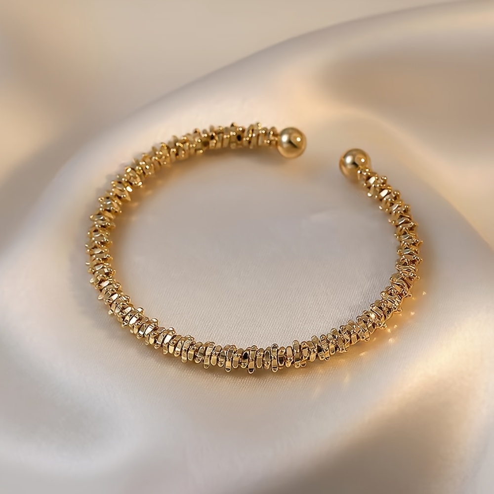 Golden Tone Bracelet for Women Minimalist Adjustable Open Cuff Bangle