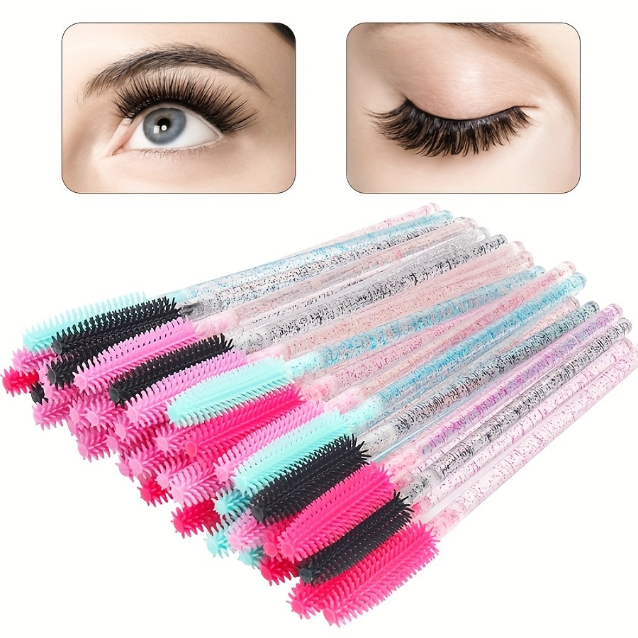 

50pcs Silicone Crystal Mascara Wands, Disposable Diamond Eyelash Brushes Comb For Women Beauty Makeup Brush Tools, Mascara Application Aid | Stylish Makeup Brush | Silicone Bristles