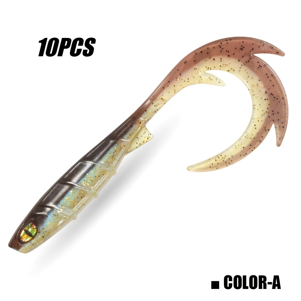 E-shop 10 Stück 9,5 cm 3D Dynamic Eye Soft Lures mit langem, gewelltem Schwanz, entwickelt für Slow Jigging und geeignet für Salzwasser- und