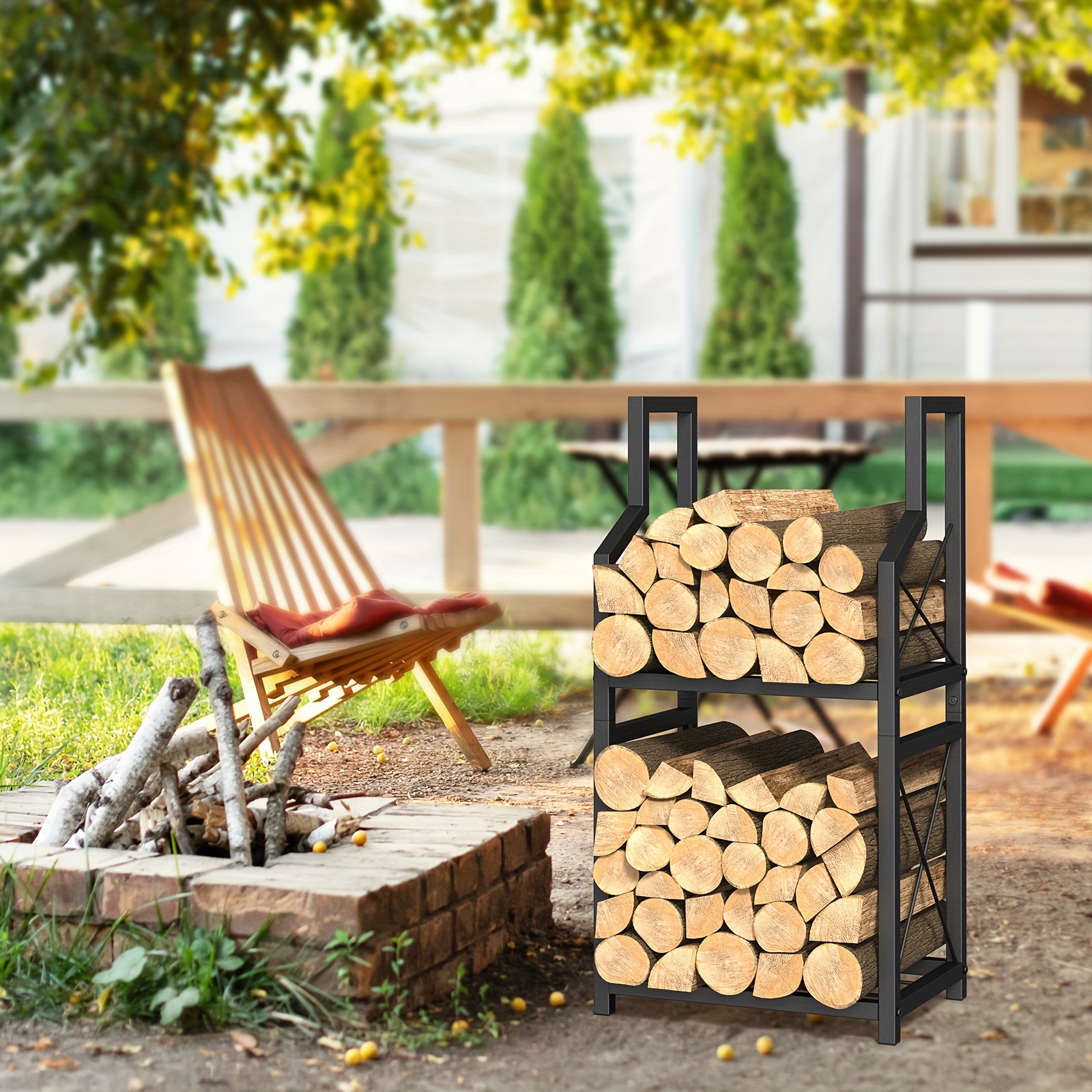 

1pc Tiered Firewood Log Holder Rack - Multipurpose Sturdy Storage Stand For Indoor Fireplace, Outdoor Patio, Fire Pit, Stove - Easy , Space-saving Design With Arc-shaped Frame And X-brackets