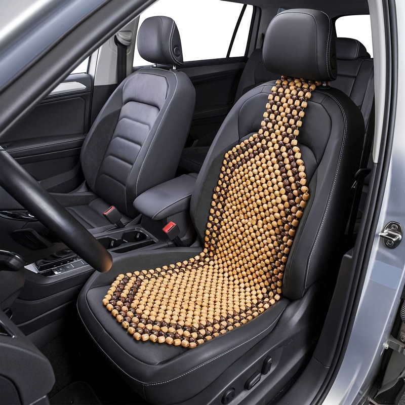 TEMU 1pc Car Seat Cushion Summer Wooden Beads Car Seat Cushion Universal Mat Single Seat Seat Cushion Black/beige 2 Colors