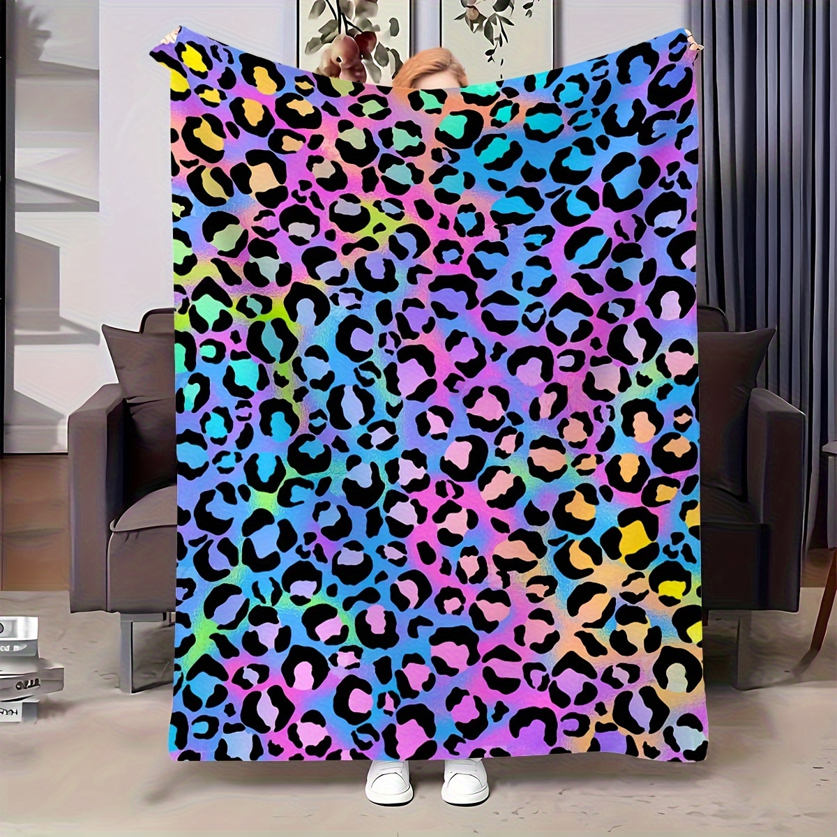 

Charming Colorful Leopard Print Flannel Throw Blanket - For Sofa, Bed, Travel, Camping, Living Room, Office, Chair - Versatile Use - Multiple Sizes Available