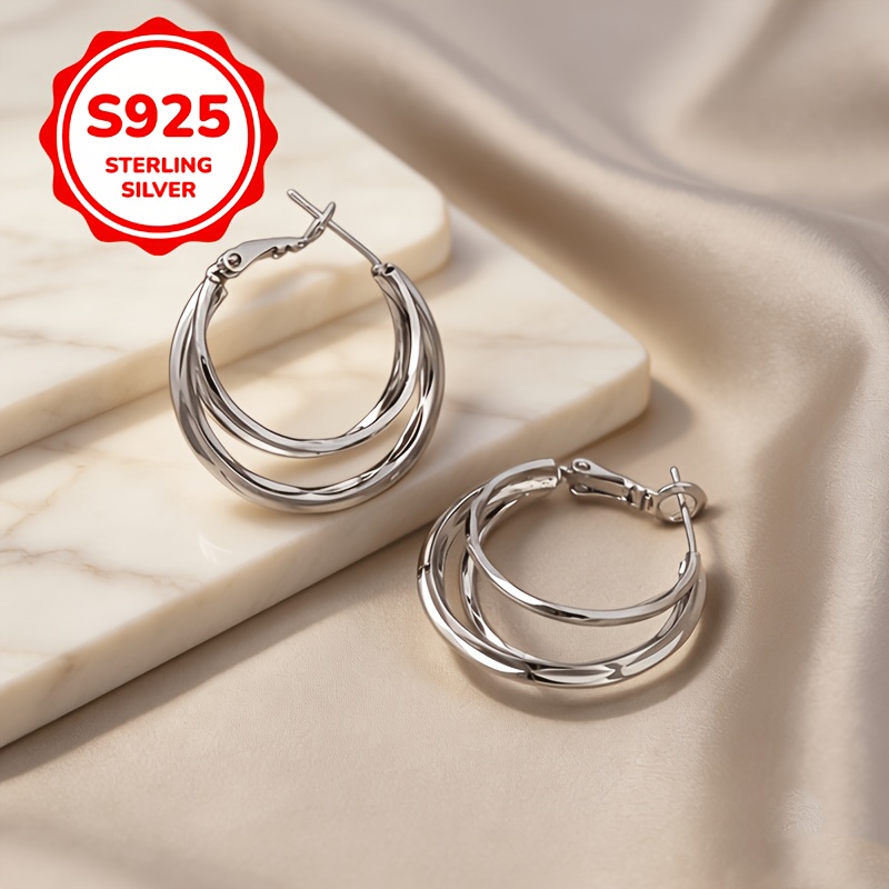 Women's 925 Silver Multi-Layer C-Shaped Earrings