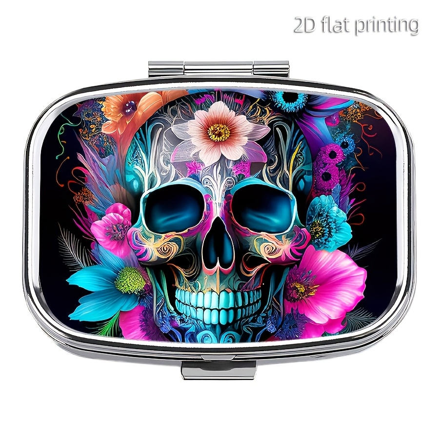 Image of 1pc Art Medicine Box, 2-compartment Pill Box, Compartment Portable Medicine Box For Pocket Or Purse, Decorative Metal Medicine Vitamin Storage Box For Pocket Purse Travel, Unique Gift
