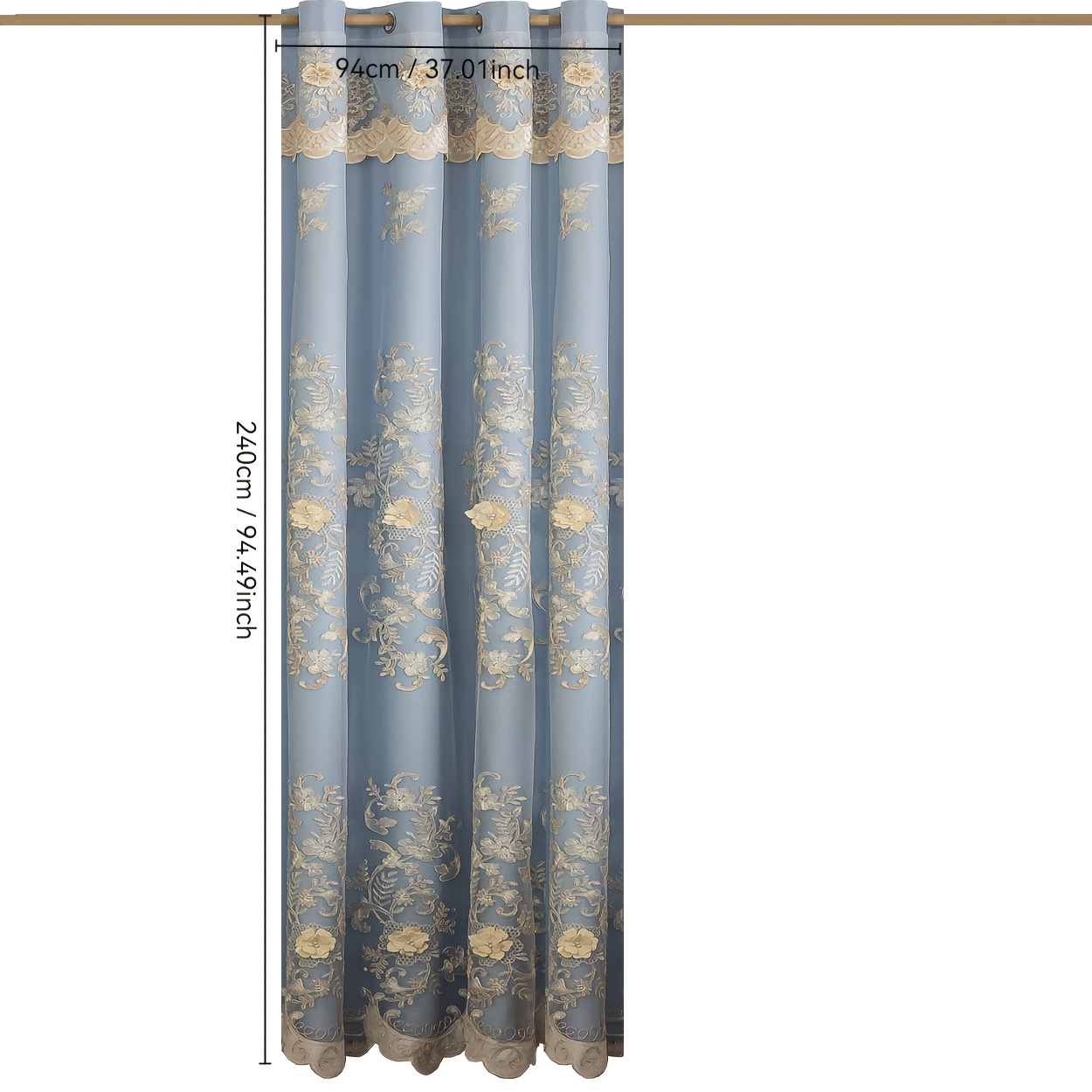 TEMU A Luxurious 3d Embroidered Fabric, With Curtain And Metal Rings. Machine Washable, Uv-resistant. The Polyester Weighs Over 400 Grams And Is