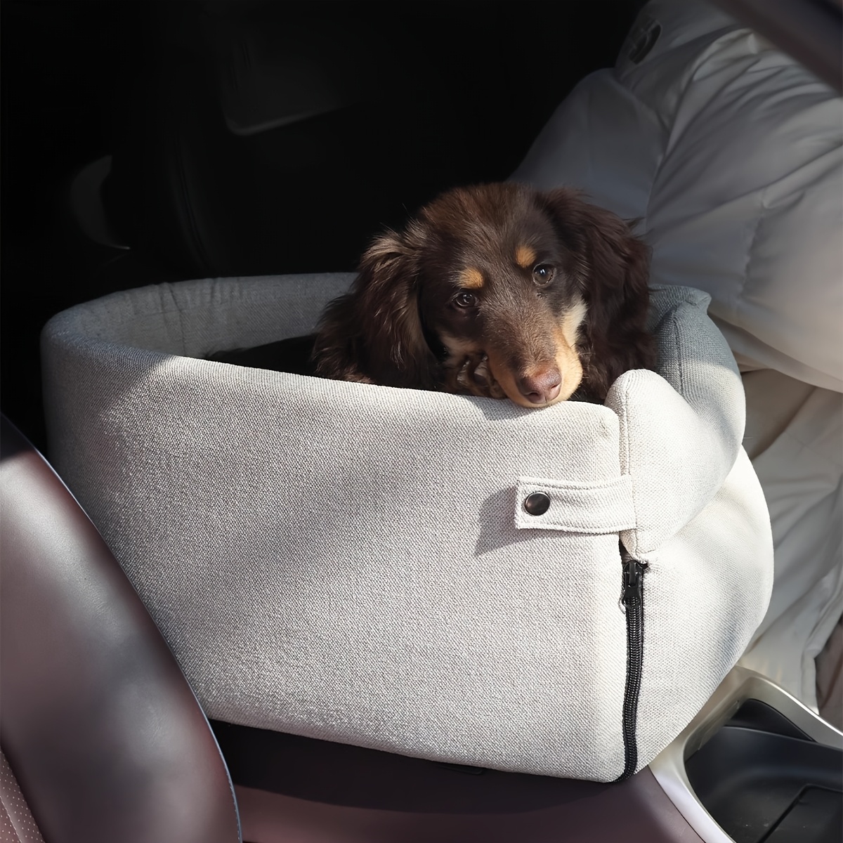 1pc cozy polyester dog bed with removable cover soft warm and secure pet car seat for small to medium breeds ideal for traveling travel   plush interior secure closure dog bed for car Product details 5