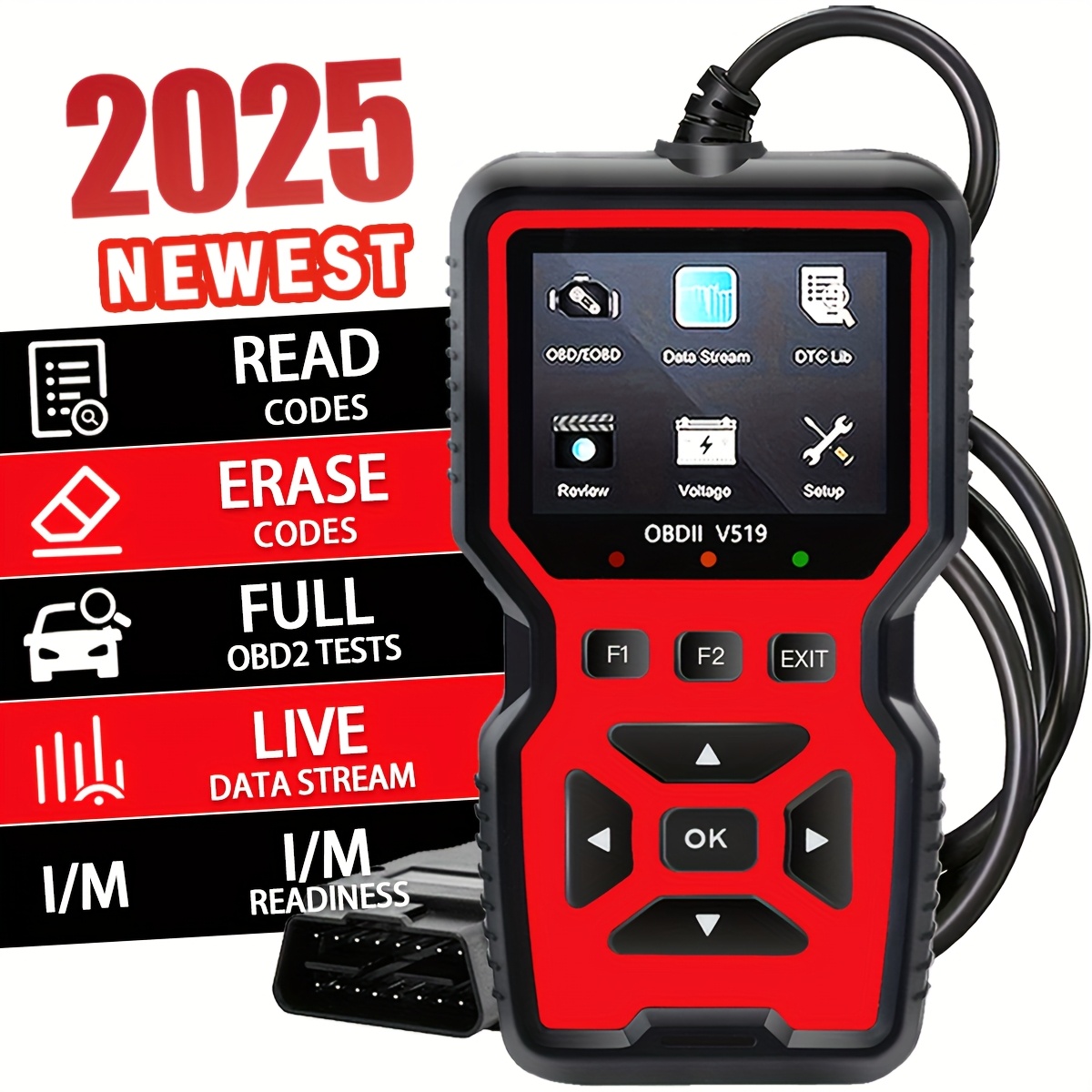 TEMU 2024 Advanced Scanner Diagnostic Tool: Engine Code Reader With Complete Functionality, Reset, Mode 6 & 8, And More For 1996+ Obdii/eobd Vehicles, Without Battery