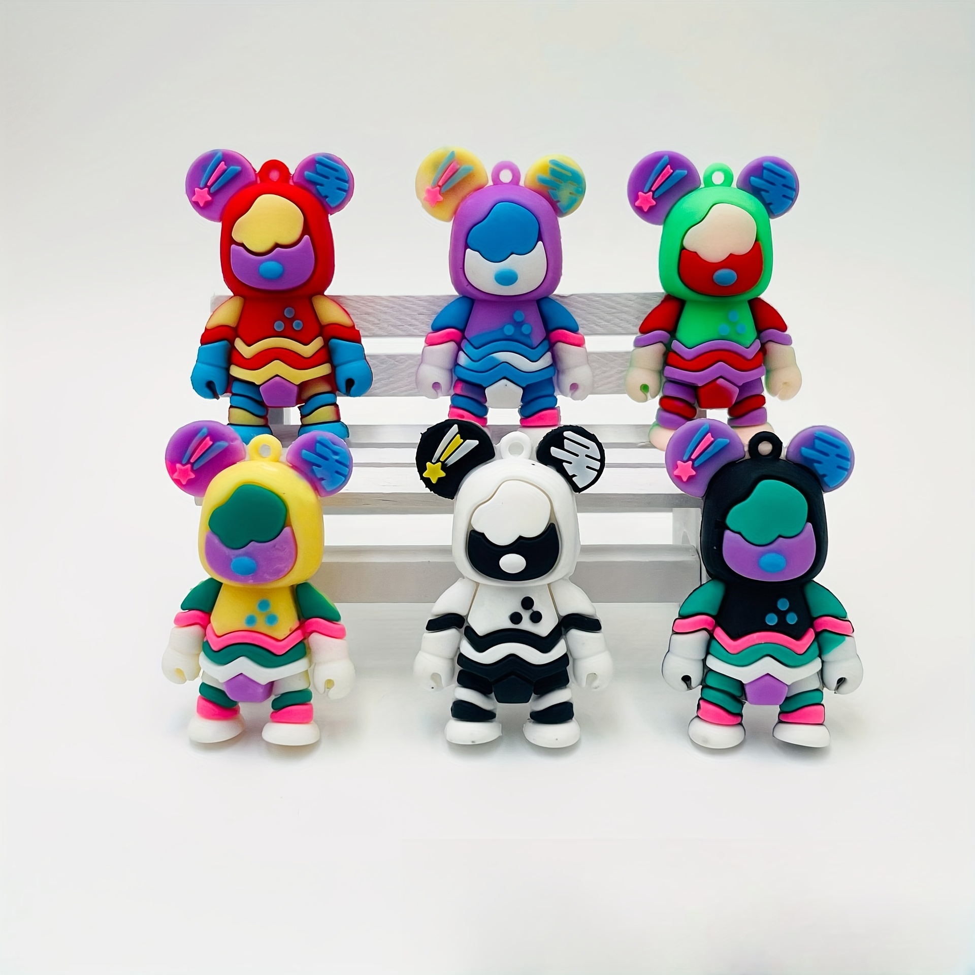 

6pcs Resin Rainbow Graffiti Bear Keychain Charms, Starry Doll Bag Pendant Accessories