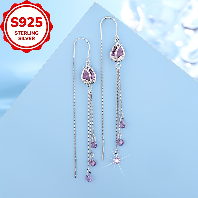 Women's S925 Silver Tulip Tassel Drop Earrings