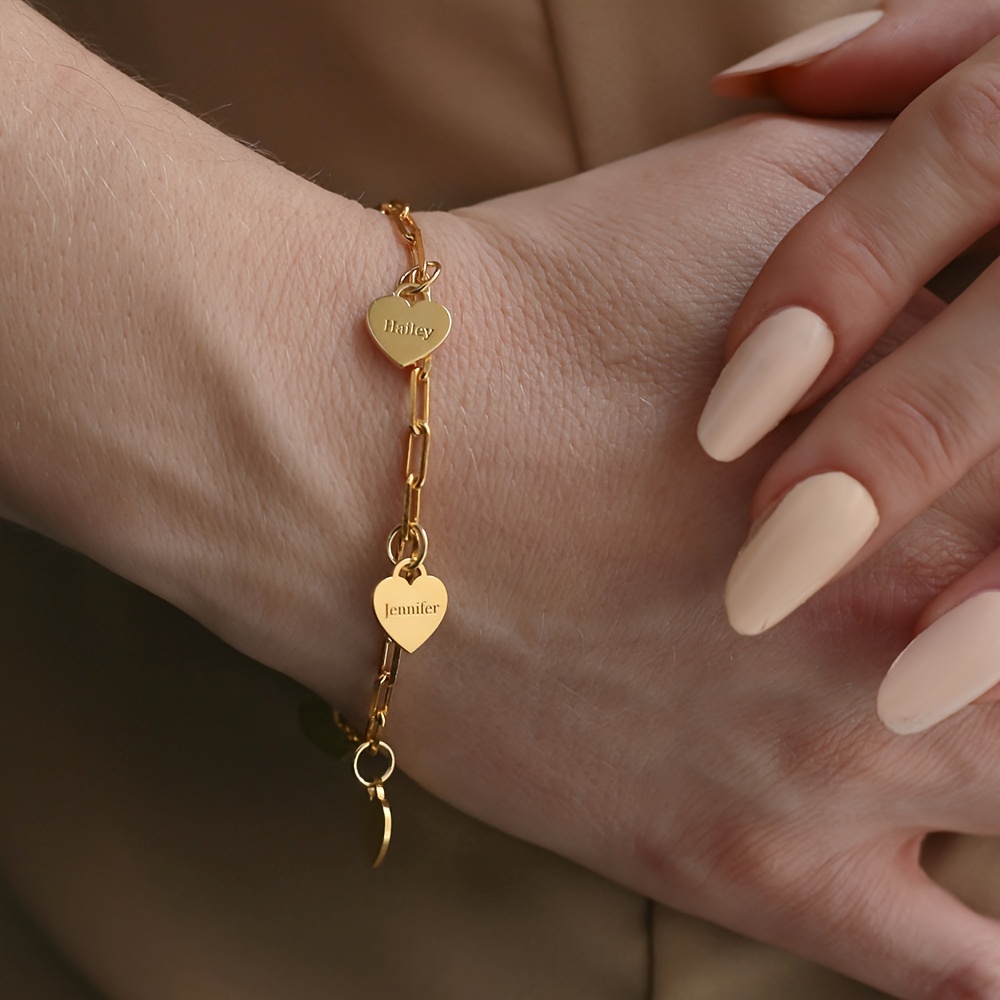 Personalized Custom Adjustable Bracelet 18k Gold-plated Heart Pendant Customizable 1-5 English Name Bracelet, Gift For Girlfriend Holiday Gift Christmas Valentine's Day Mother's Day