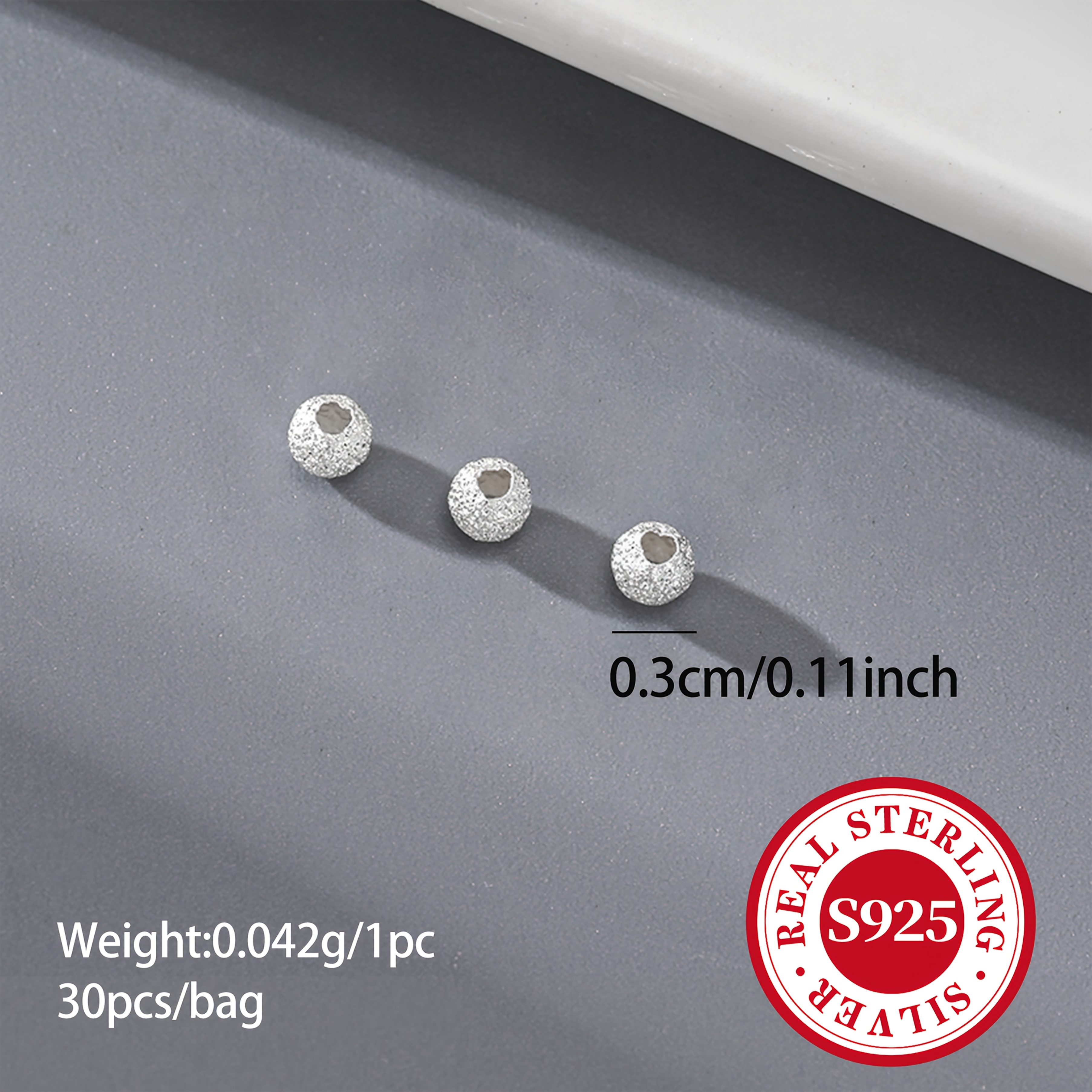 E-shop 30 Stk./Packung S925 925 Silber Frosted Runde Perlen 2.5/3/4mm Lose Perlen Spacer Perlen Ergänzungen 925 Silber Schmuck Armband Halskette