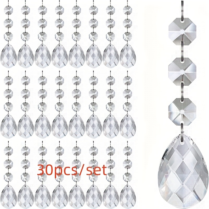 Image of 30-pack Crystal Ornaments Christmas Tree Teardrop Prism Decor Hanging Crystal Beads For Decoration For Centerpieces Acrylic Chandelier Replacement Garland Strands Gem Jewel Strings