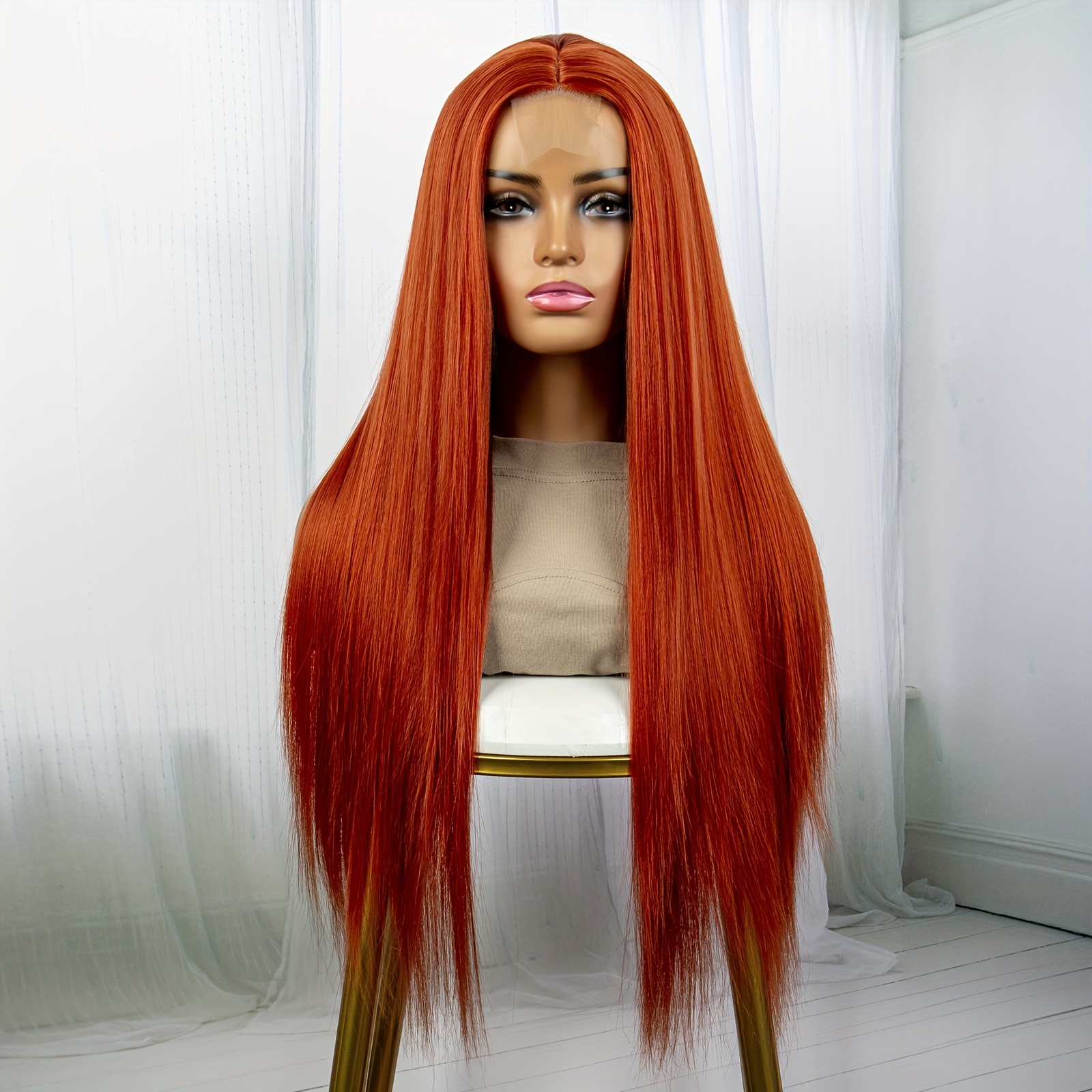 Wigs Long Straight Wig Bangs Ginger Wig Heat Resistant Temu