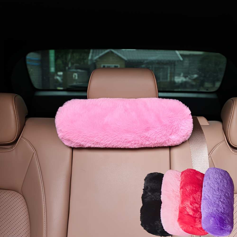 

A Cylindrical Car Plush Headrest, In 4 Colors - Black, Pink, Purple, Red, With Extra Thickness For Added Comfort.