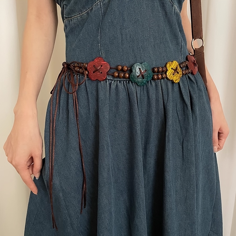 

Bohemian Style Beaded Flower Belt For Women - Perfect For Evening Dates, Casual Outings, Parties, And Everyday Commutes