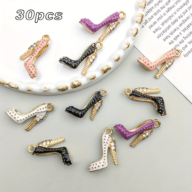 TEMU 30pcs Elegant Polka Dot & High Heel Charms, Mixed Colors, 16x18mm - Zinc Alloy Pendants For , Keychains & Bag Accessories,