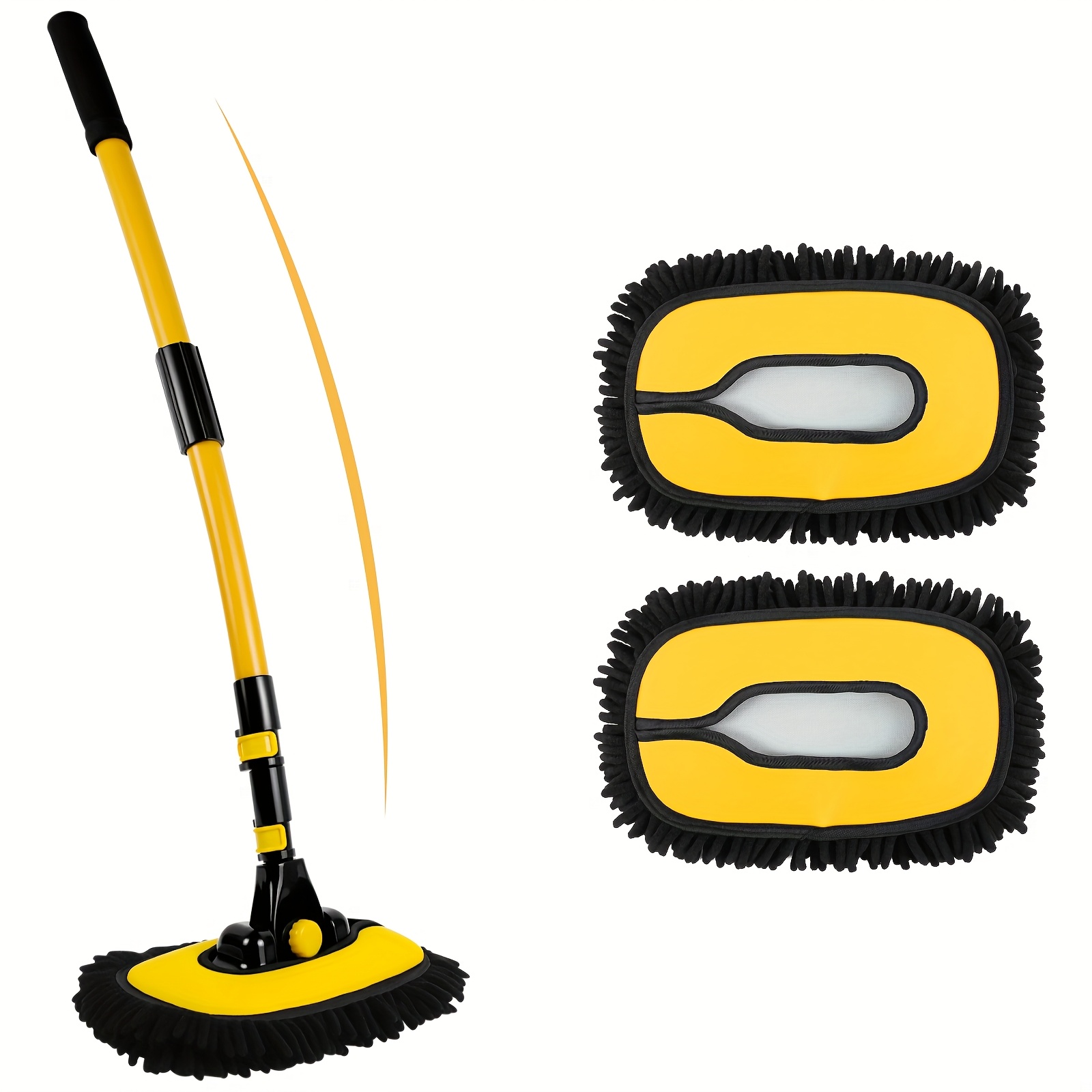 Image of 55" Car Wash Brush With Long Handle, 15° Curved Extendable Car Cleaning Brush With Replaceable Microfiber Mop Head, Portable Washing Brush Kit For Rv Truck Camper Cleaning, Without Battery