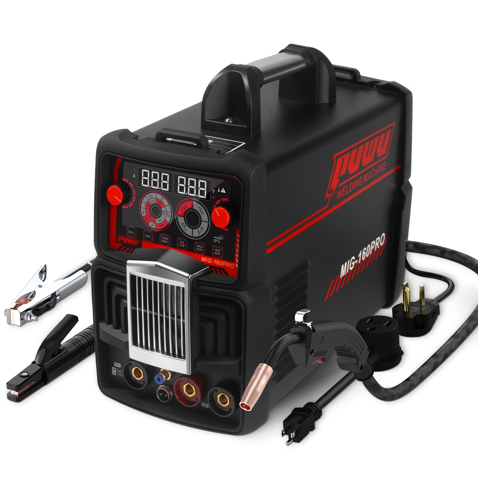 TEMU Poste à souder MIG multiprocédure gaz PUWU 160A, machine à souder 4 en 1 Flux Cored/Mig/Lift Tig/Stick ARC avec onduleur IGBT et écran numérique