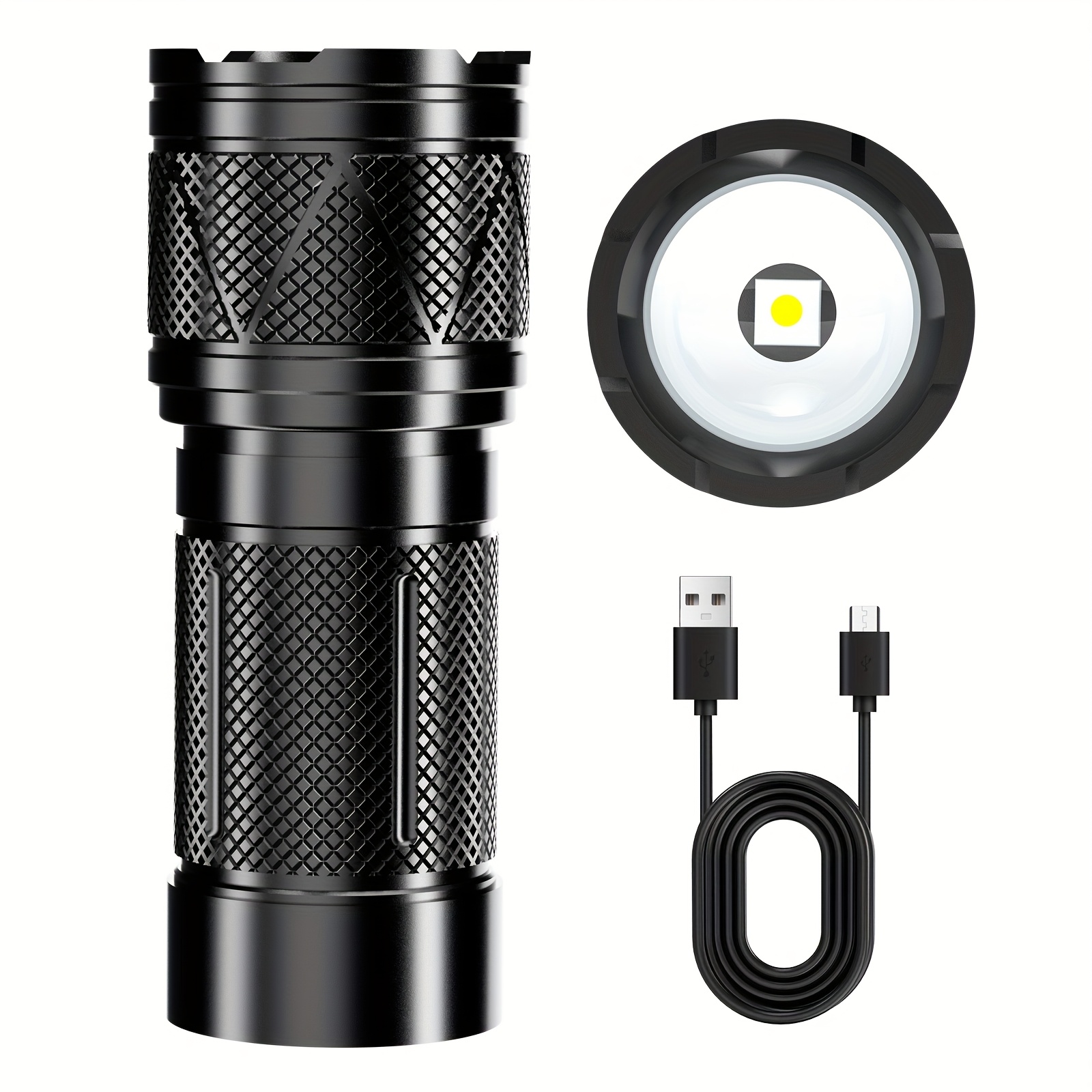 1pc High Brightness Built-in Battery Tactical Aluminum Alloy Zoom Bank Usb Rechargeable Led Handheld Flashlight With Display Power Suitable For Emergency , Hiking, Camping, Camping Equipment