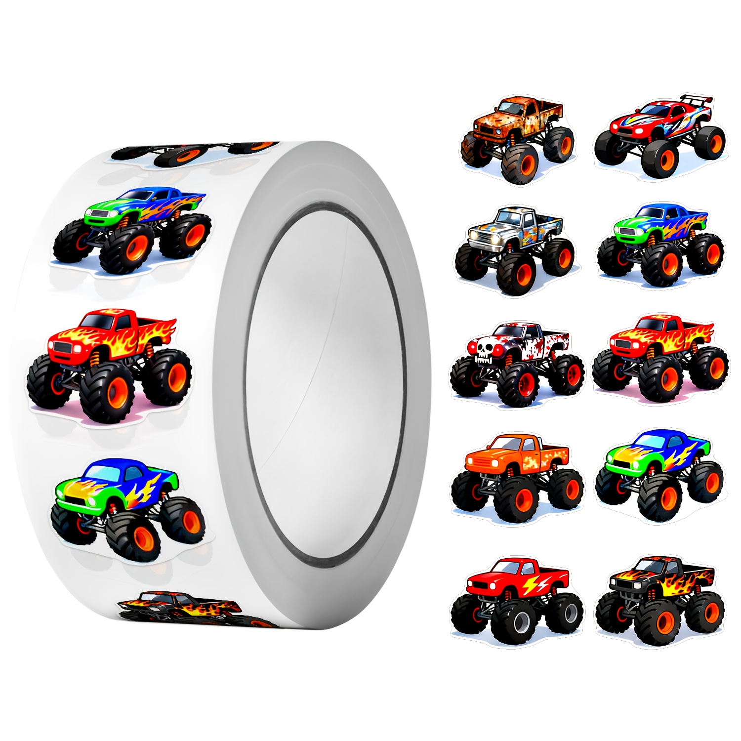 TEMU 1 Rolle (500 Stück) Cartoon LKW Aufkleber, 2,5 cm/1,0 Zoll 10 Designs Abziehbilder Kunst Feiertags Geschenkverpackung Versiegelungsetiketten für