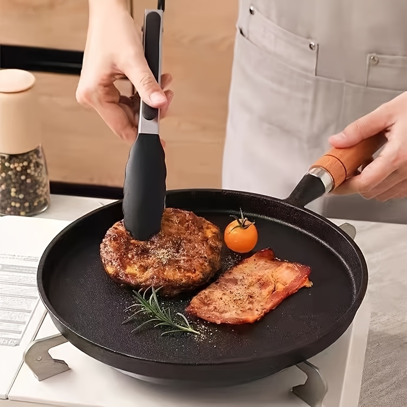 1pc   thick cast iron non stick frying pan with wooden handle   omelets pancakes   steak frying pan essential kitchen cookware for effortless cooking 1