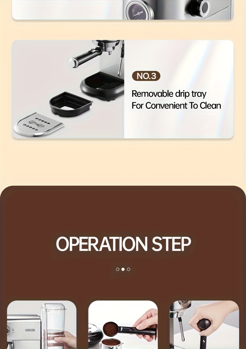 1 Unit CAFELFFEMK-601 Espresso Machine with Milk Frother, 20bar Extraction, Visible Pressure Gauge, Stainless Steel Body, Removable Drip Tray, 1.1L Water Capacity, Coffee Shop Gift Suitable for Lovers/father/mother, Office Equipment